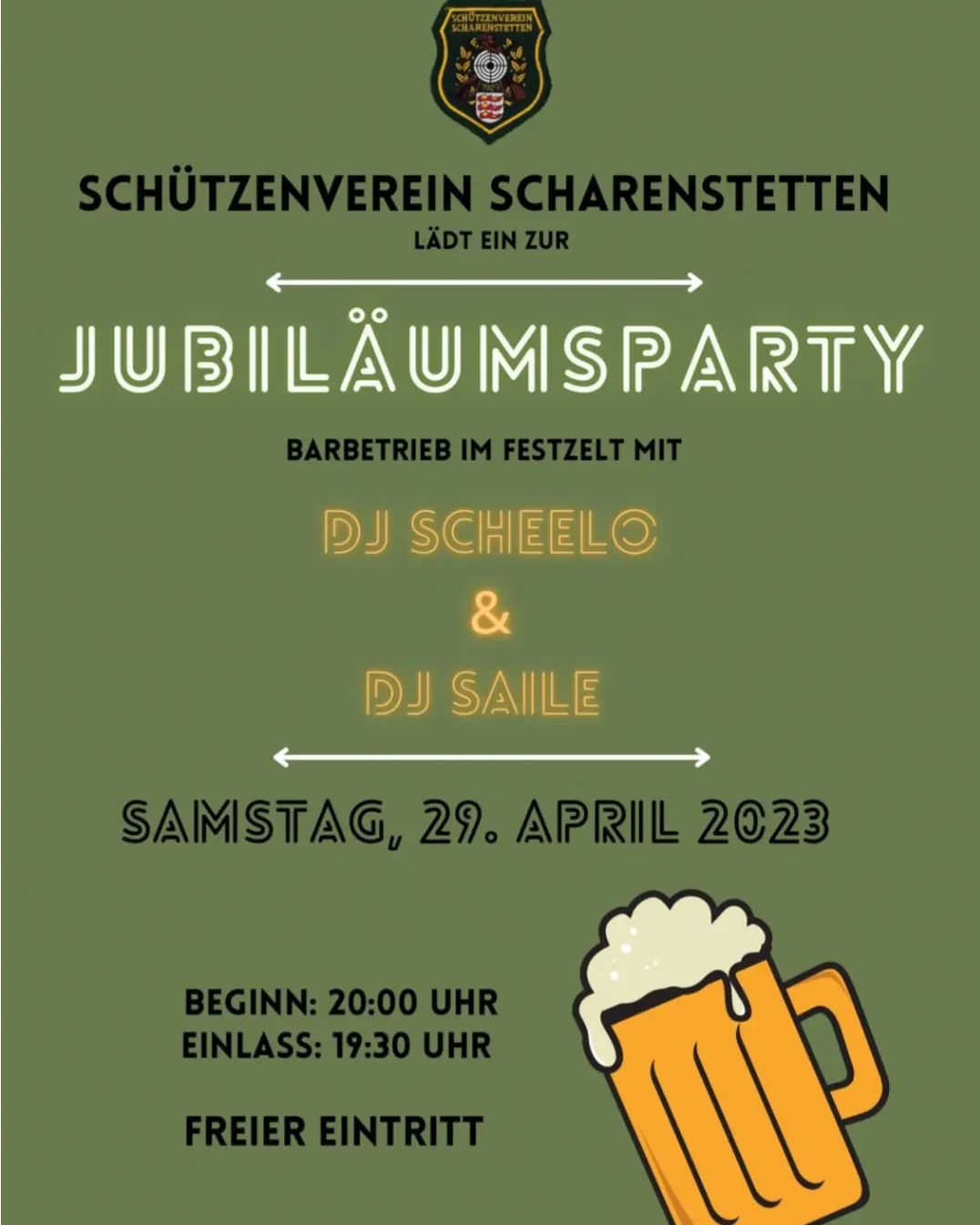 Ein Fest jagt das Nächte, freier Eintritt ! #Schützenverein Scharenstetten #Scharenstetten #Jubiläum