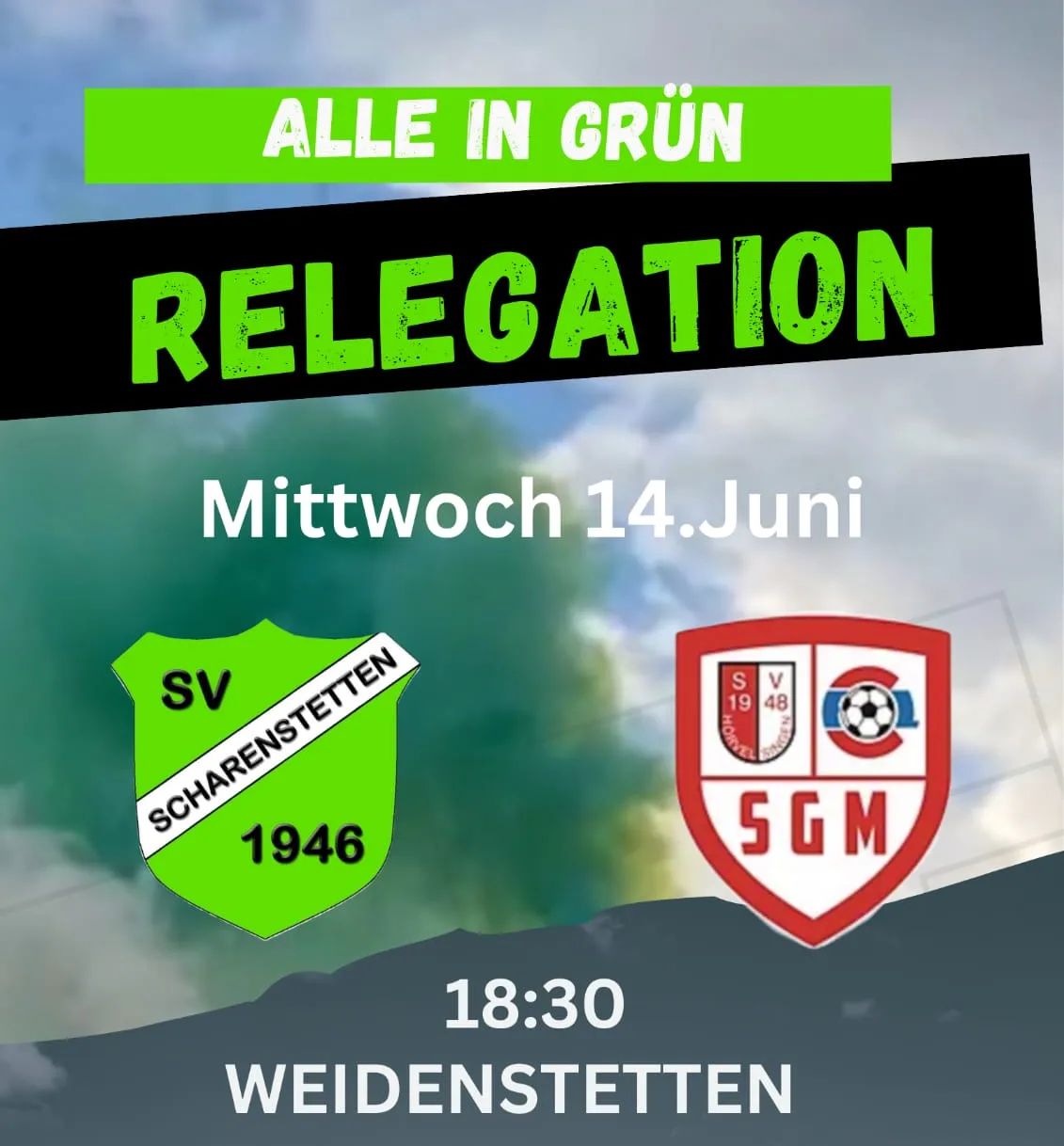 Um zahlreiche Unterstützung freut sich der Sportverein Scharenstetten @svscharenstetten1946 am Mittwoch 14.06.2023 zum Relegationsspiel in Weidenstetten. Für die Fliegenelf geht es um den Aufstieg in die Kreisliga A. Angepfiffen wird die Partie wird um 18.30 Uhr. Auf geht’s Fliegen, Kämpfen und siegen. Grün und weiß ein Leben lang… #scharenstetten #sportverein #svs #gruenundweisseinlebenlang #gruenundweiss #fussball #relegation #fliegenelf #kaempfenundsiegen #kaempfen #siegen