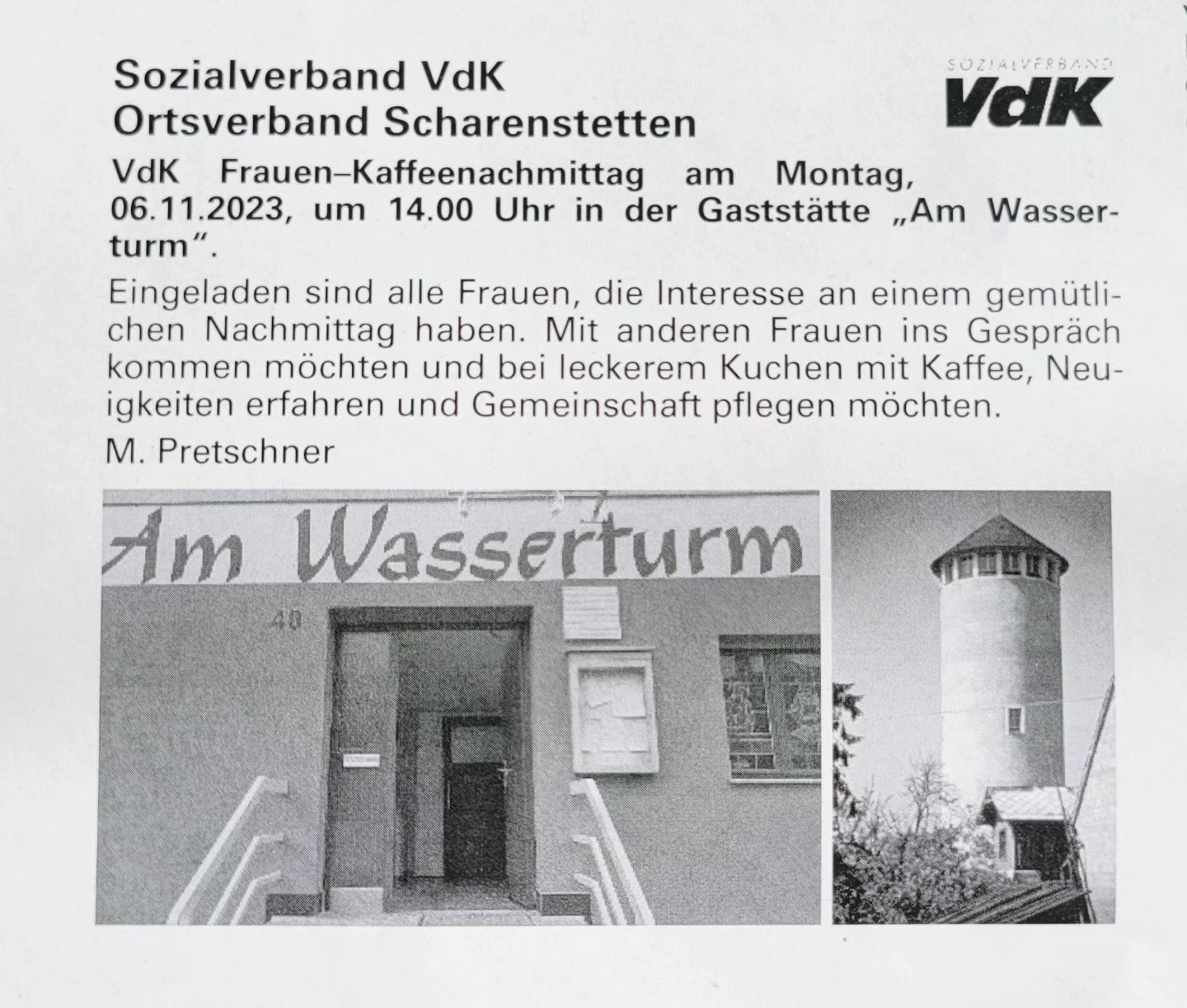 Frauen Kaffee 06.11.2023 „Am Wasserturm“ #vdk #scharenstetten