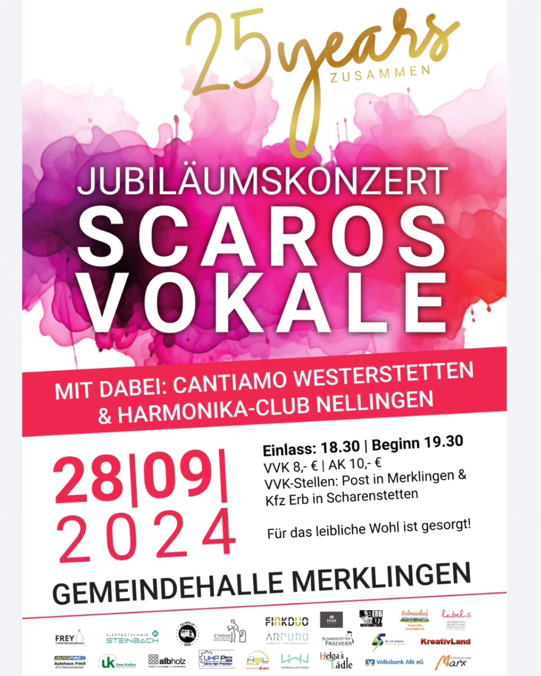 Jubiläumskonzert 25 Jahre Scaros Vokale Unser junger Chor aus Scharenstetten am 28.9.2024 in der Merklinger Gemeindehalle #Scaros Vokale #Gesangverein #Musik #Dorfleben #Scharenstetten #albdonaukreis