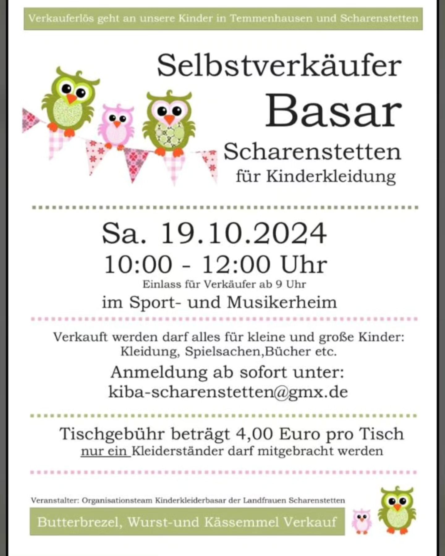 Basar für Kinderkleidung Samstag 19.10.2024 von 10 -12 Uhr im Sport und Musikerheim in Scharenstetten #kleiderbasar #kinderkleiderbörse #nachhaltigkeit #kleiderkreisel #landfrauenscharenstetten