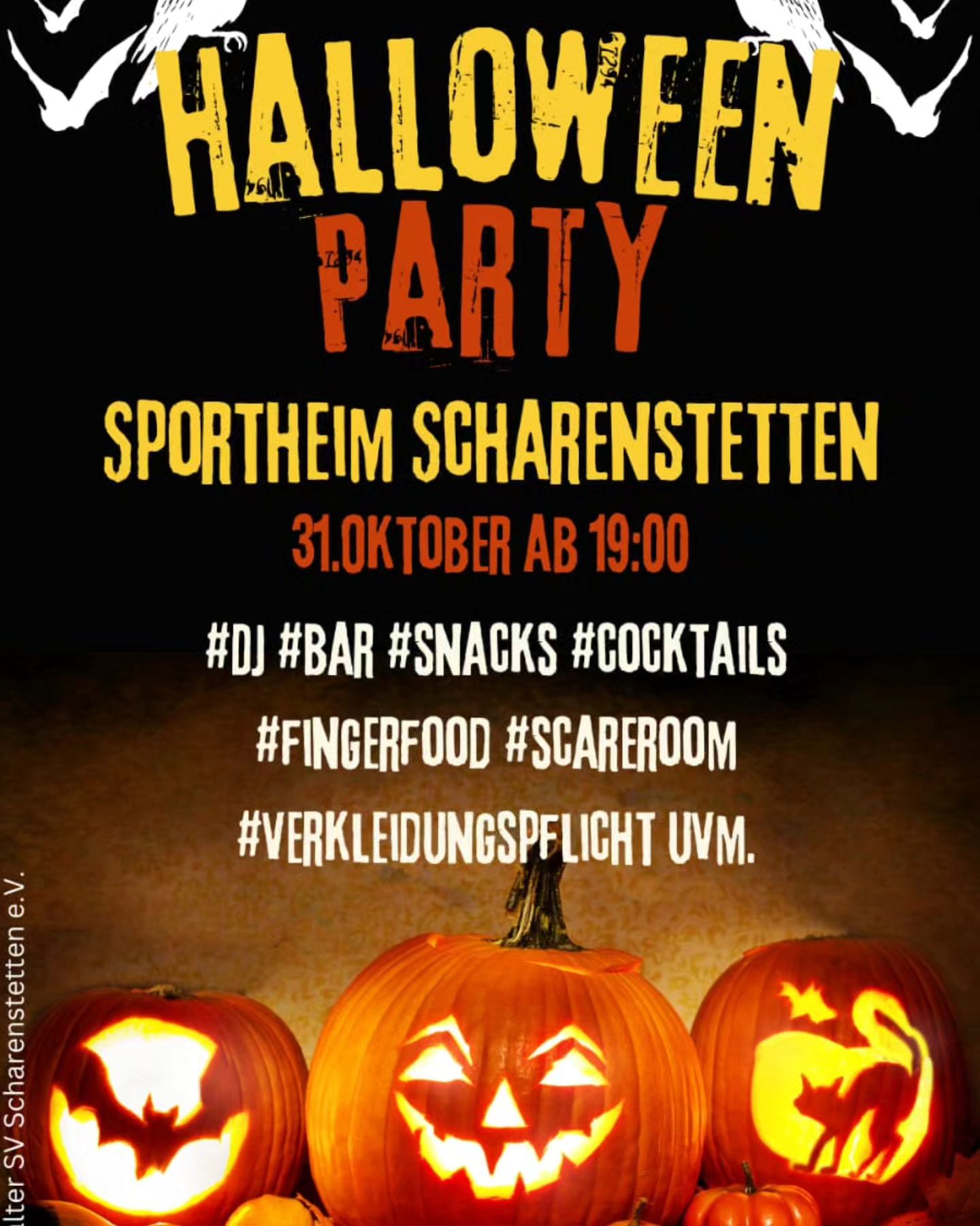 Halloween Party ab 16 Jahren, Eintritt 10 € im Sportheim Scharenstetten (bitte um Anmeldung zur besseren Planung) #sportvereinscharenstetten #dorfleben #halloweenparty