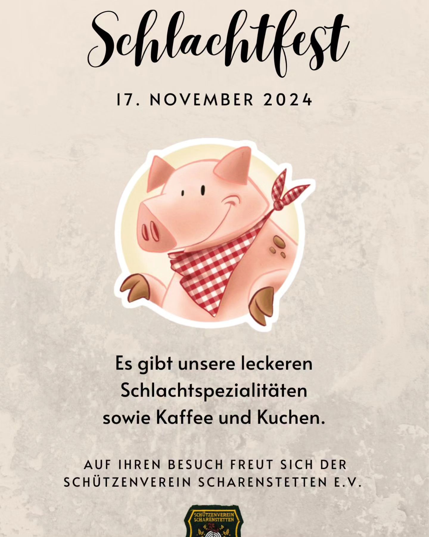 Der Schützenverein Scharenstetten läd am 17.11.24 wieder ab Mittag zum Schlachtfest mit leckeren Schlacht-Spezialitäten und Kaffee und Kuchen im Schützenhaus ein. #schützenvereinscharenstetten #schlachtfest #genussregion #albdonaukreis #Scharenstetten