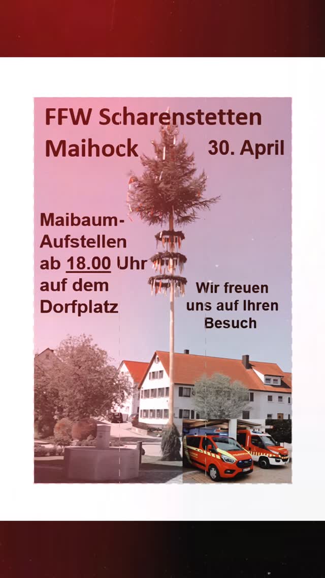 Am 30.4. wird der Maibaum am Dorfplatz aufgestellt, musikalisch begleitet vom Musikverein Scharenstetten. Für das leibliche Wohl ist auch gesorgt. #FreiwilligeFeuerwehrScharenstetten #Feuerwehr #maibaumaufstellen #musikvereinscharenstetten #genussregion