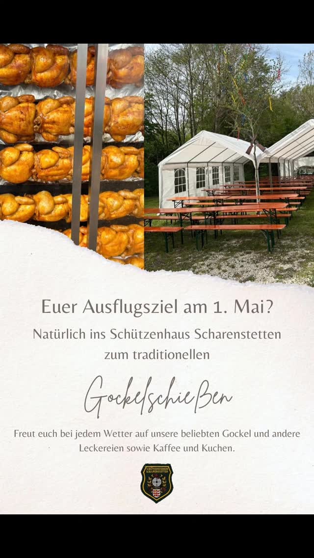 Ausflugsziel am 1. Mai, natürlich zum Gockelschiessen am Schützenhaus in Scharenstetten, leckere Hähnchen frisch vom Grill und andere Leckereien erwarten euch. #schützenvereinscharenstetten #dorfleben #albdonaukreis #genussregion #tradition