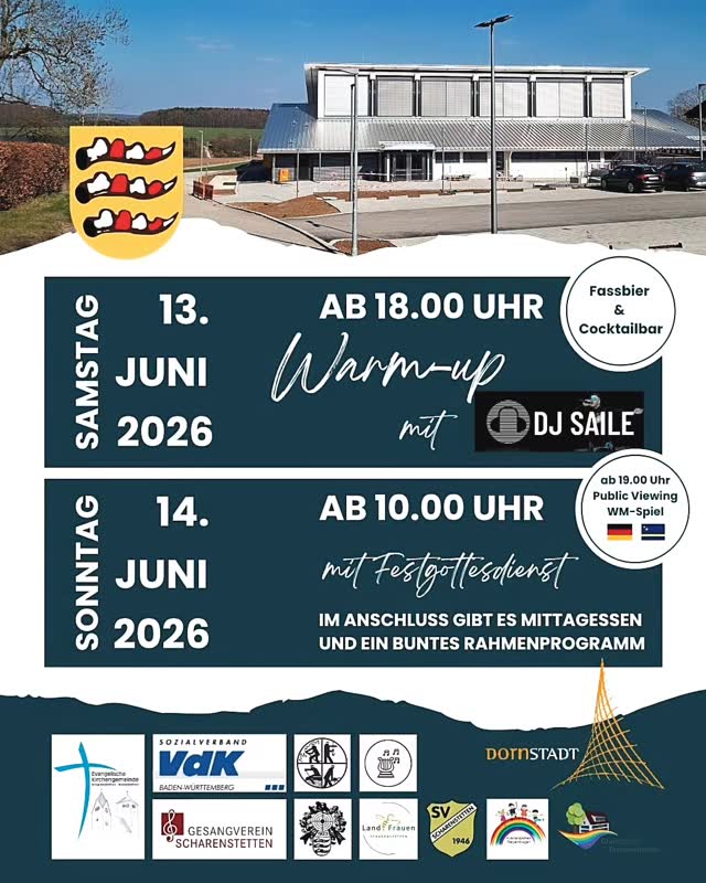 Endlich ist es so weit, die neue Mehrzweckhalle wird eröffnet. Am Samstag den 13.6. Ab 18 Uhr mit einem Warm Up mit DJ Saile und am Sonntag 14.6. ab 10 Uhr geht es weiter mit einem Festgottesdiest, im Anschluss gibt es ein leckeres Mittagessen und weiteres Rahmenprogramm. #mehrzweckhallescharenstetten #eröffnung #dorfleben #genussregion