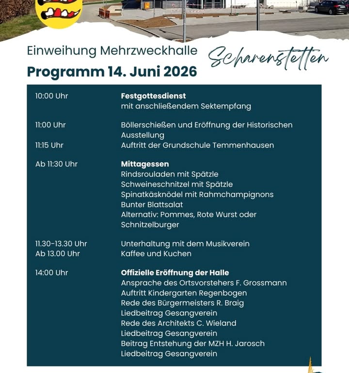 Halleneinweihung in Scharenstetten am Sonntag, 14.06.2026 – erster Teil.
Sichert Euch ein leckeres Mittagessen vom Radwirt – wir freuen uns auf Euch!
#scharenstetten #dornstadt