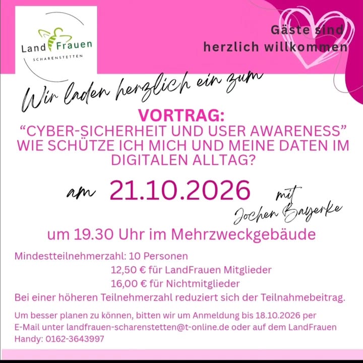 Vortrag „Cyber Sicherheit“ Gäste sind herzlich willkommen #landfrauenscharenstetten #cybersicherheit #digitalewelt #dorfleben